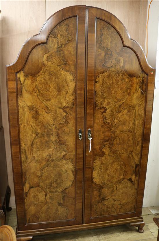 A burr walnut double wardrobe with arched top H.205cm